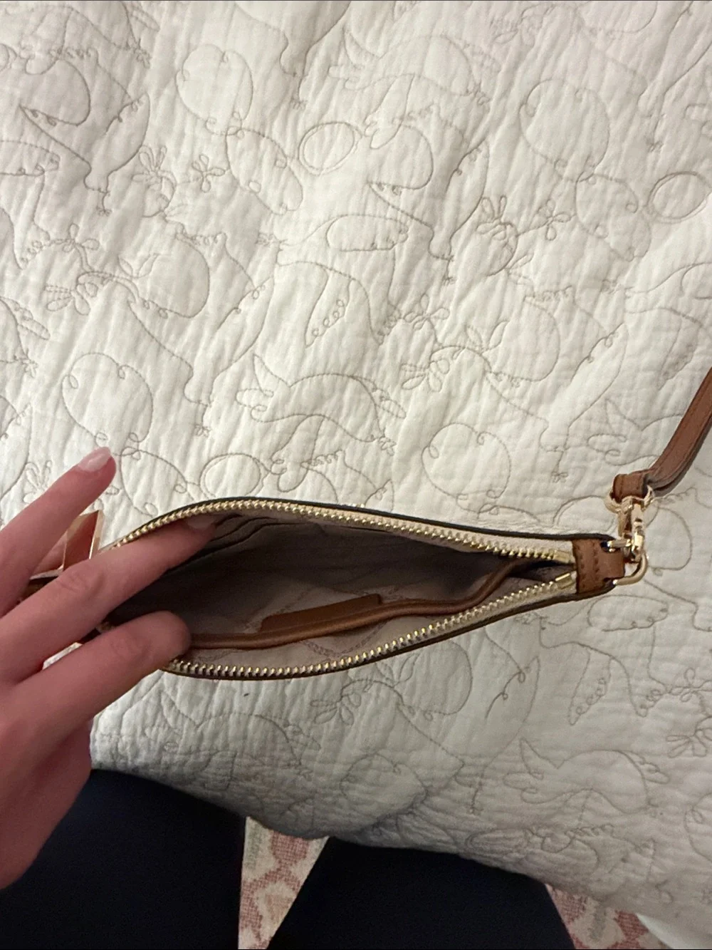 Michael Kors Signature Logo Wristlet in Beige and Brown